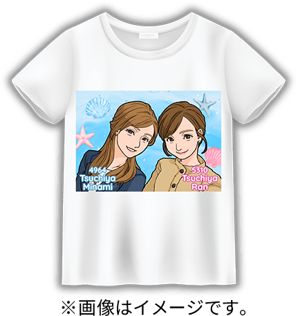 土屋南選手・土屋蘭選手の似顔絵がプリントされた白Tシャツ